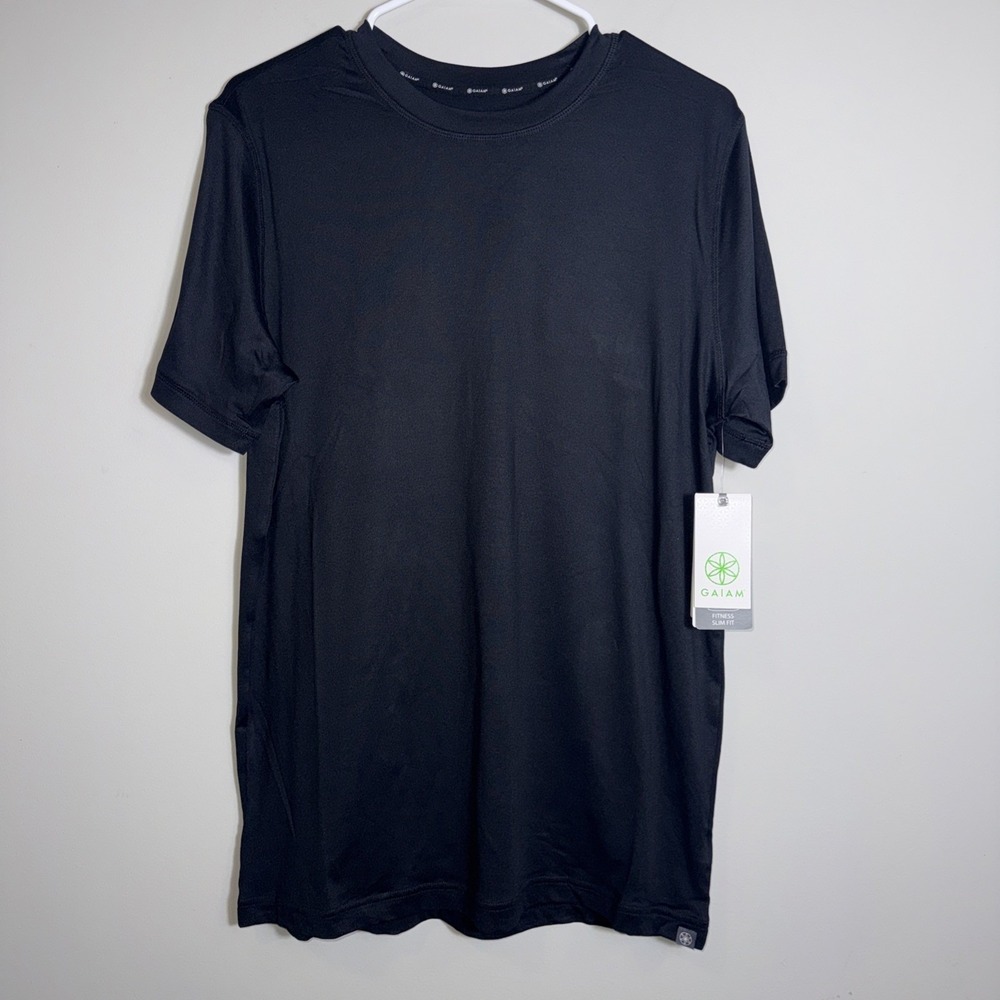 Gaiam Mens Everyday Basic‎ Crew Neck TShirt Black Slim Fit Gym Activewear Medium